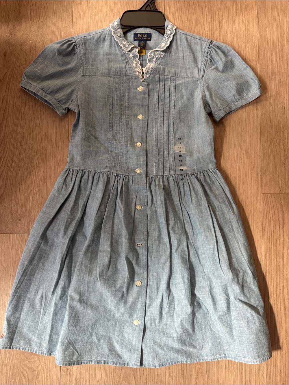 Polo by Ralph Lauren Light Blue Girls' Chambray Dress with Lace Trim
